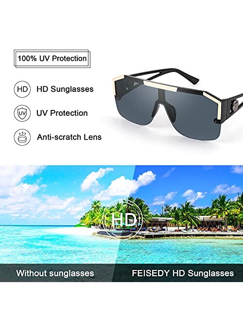 FEISEDY Square Flat Top Shield Sunglasses One Piece Frameless Stylish Women Men UV400 B2765