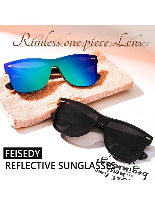 FEISEDY Trendy Rimless Mirrored One Piece Lens Sunglasses Reflective Sun Glasses B4114