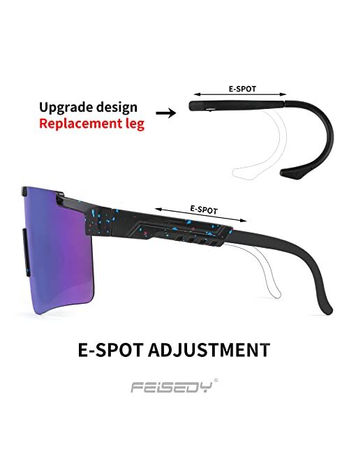 FEISEDY Cycling Sports Sunglasses Wraparound Adjustable Legs 80s Visor for Men Women Outdoor Shield B2837
