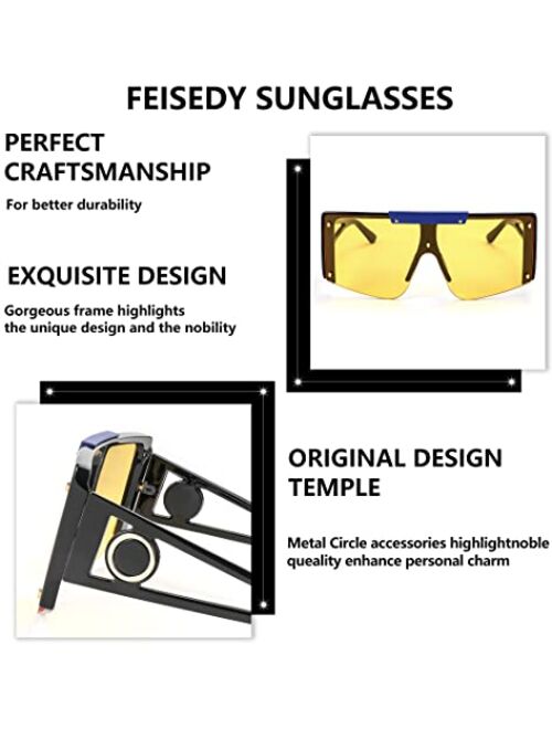 FEISEDY Oversized Square Flat Top Shield Sunglasses One Piece Frameless Stylish Women Men Shades B4060