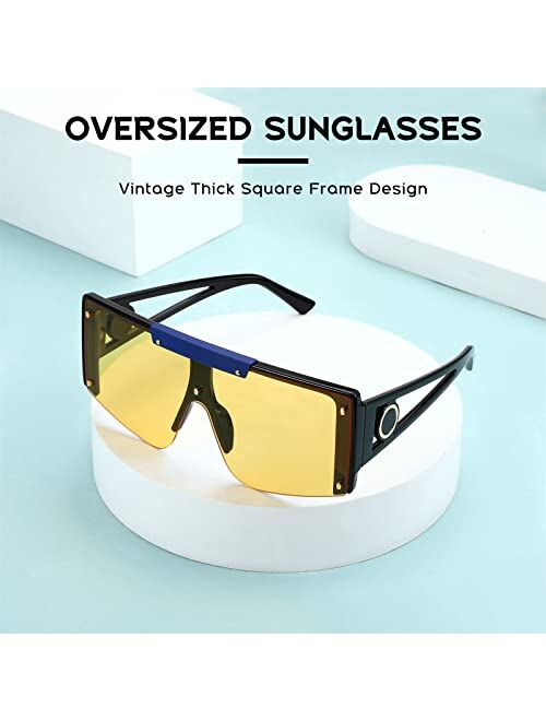 FEISEDY Oversized Square Flat Top Shield Sunglasses One Piece Frameless Stylish Women Men Shades B4060