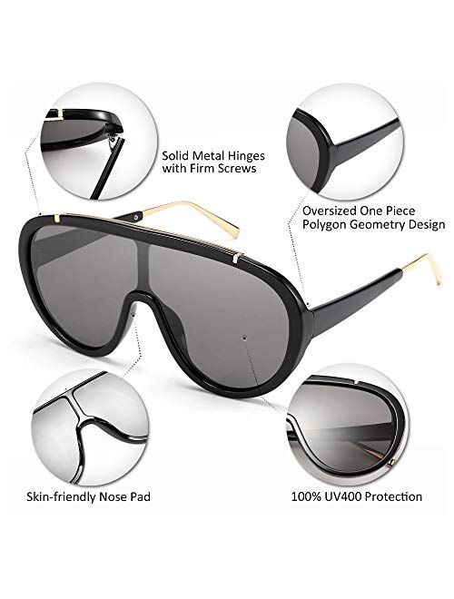 FEISEDY Oversized One Piece Sunglasses Women Men Fahion Siamese Lenses Retro Design B2580