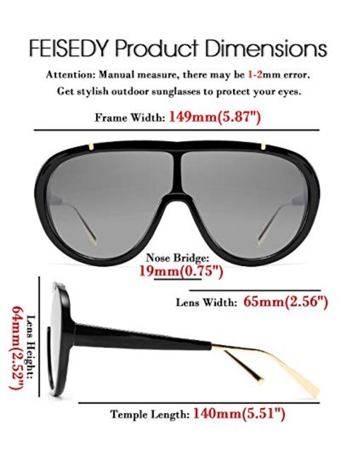 FEISEDY Oversized One Piece Sunglasses Women Men Fahion Siamese Lenses Retro Design B2580