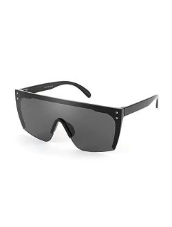Mirrored Oversized Rimless Sunglasses for Women Men Flat Top Shield Wrap Square UV400 B2761