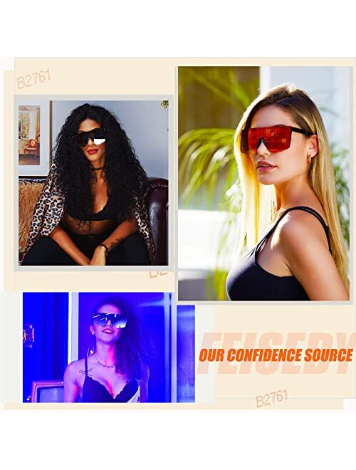 FEISEDY Mirrored Oversized Rimless Sunglasses for Women Men Flat Top Shield Wrap Square UV400 B2761