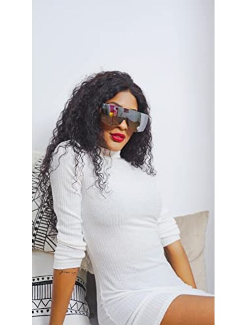 FEISEDY Mirrored Oversized Rimless Sunglasses for Women Men Flat Top Shield Wrap Square UV400 B2761