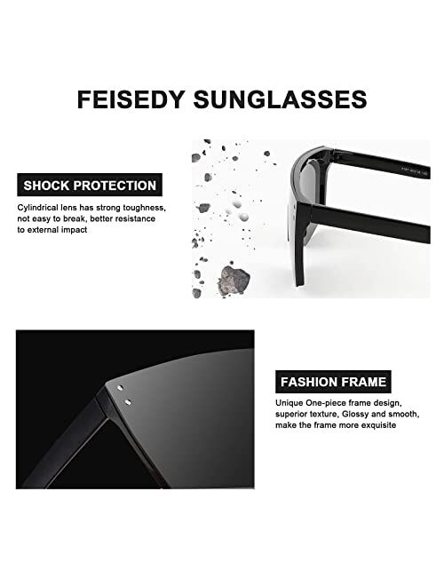 FEISEDY Mirrored Oversized Rimless Sunglasses for Women Men Flat Top Shield Wrap Square UV400 B2761