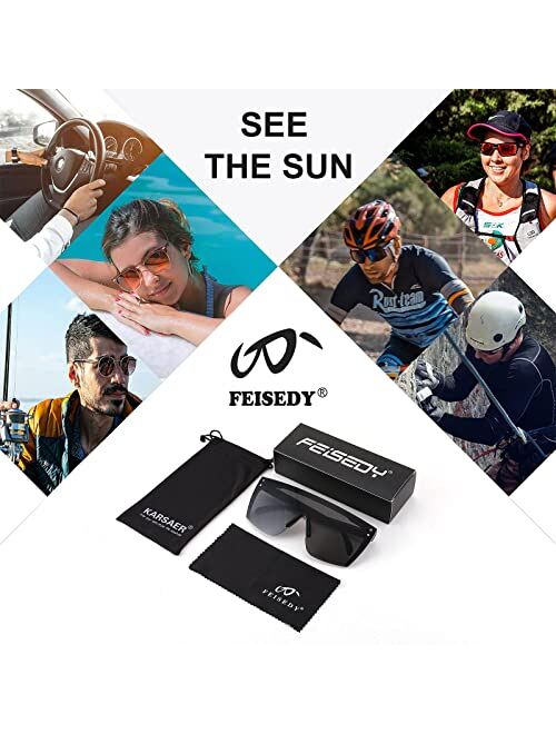 FEISEDY Mirrored Oversized Rimless Sunglasses for Women Men Flat Top Shield Wrap Square UV400 B2761