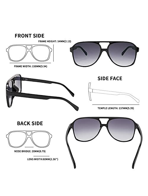 FEISEDY Vintage Retro 70s Plastic Aviator Sunglasses Women Men Classic Large Squared Frame B2751