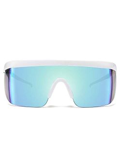 Oversized Mirror Shield Sport 80s Sunglasses Ski Goggles Flat Top One Piece Futuristic Visor Women Men B2522