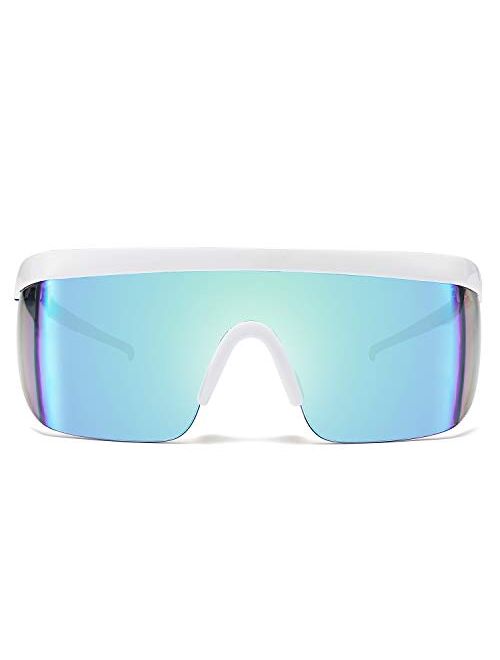 FEISEDY Oversized Mirror Shield Sport 80s Sunglasses Ski Goggles Flat Top One Piece Futuristic Visor Women Men B2522
