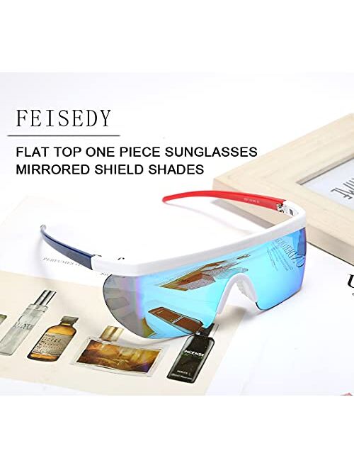 FEISEDY Oversized Mirror Shield Sport 80s Sunglasses Ski Goggles Flat Top One Piece Futuristic Visor Women Men B2522