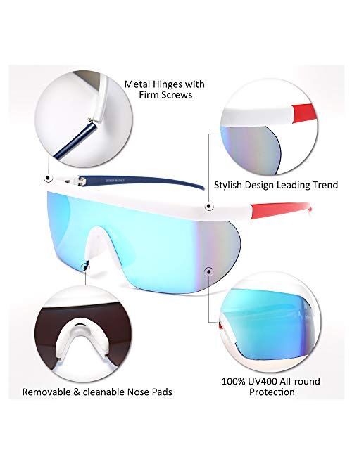FEISEDY Oversized Mirror Shield Sport 80s Sunglasses Ski Goggles Flat Top One Piece Futuristic Visor Women Men B2522