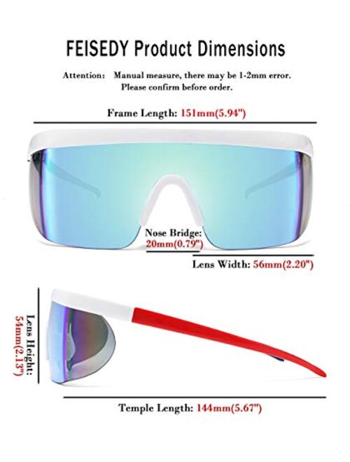FEISEDY Oversized Mirror Shield Sport 80s Sunglasses Ski Goggles Flat Top One Piece Futuristic Visor Women Men B2522