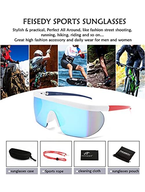 FEISEDY Oversized Mirror Shield Sport 80s Sunglasses Ski Goggles Flat Top One Piece Futuristic Visor Women Men B2522