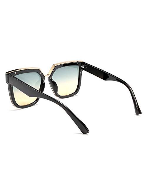 FEISEDY Fashion Women Men Sunglasses Square Frame Metal Shape Nesting Lenses B2595