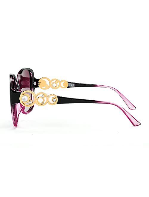 FEISEDY Women Big Polarized Sunglasses Pearl Sparkling Square Oversized Oval Frame Fashion Designer UV Protection B2821