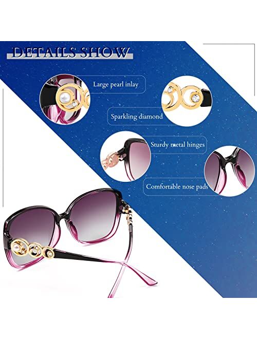 FEISEDY Women Big Polarized Sunglasses Pearl Sparkling Square Oversized Oval Frame Fashion Designer UV Protection B2821