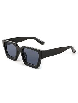 Retro 90s Square Sunglasses for Women Men Trendy Chunky Rectangle Sunglasses UV400 Protection B2385