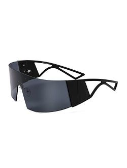 Oversized Flat Top Futuristic Wrap Sunglasses One Piece Goggles for Women Men Fashion Shades B4054