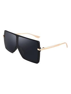 Flat Top Oversized Shield Sunglasses Women Men Square Fashion Rimless Shades UV400 B2784