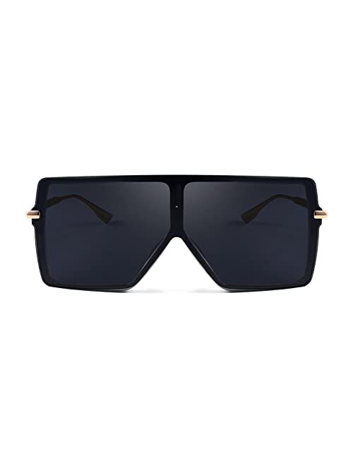 FEISEDY Flat Top Oversized Shield Sunglasses Women Men Square Fashion Rimless Shades UV400 B2784