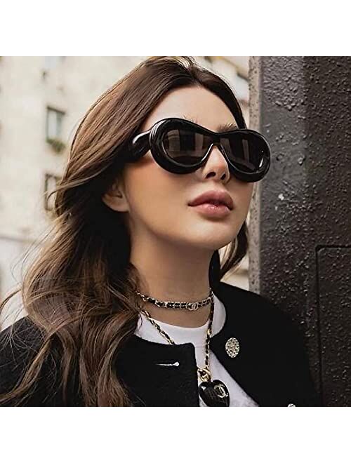 FEISEDY Oversized Inflated Oval Sunglasses for Women Men Fashion Thick Frame Y2K Glasses Funny Aesthetic Shades B9088