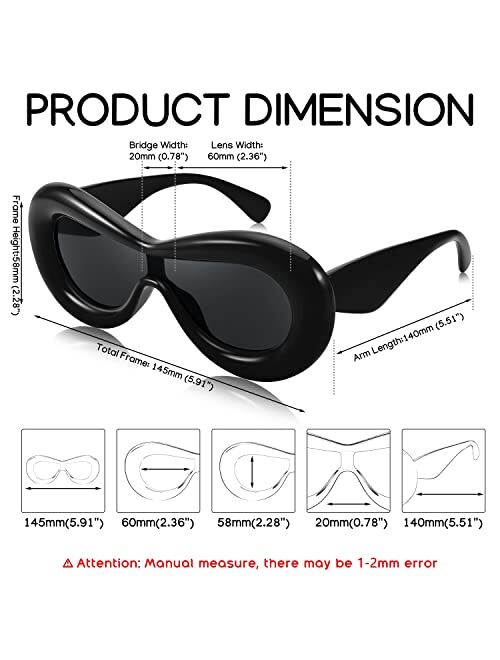 FEISEDY Oversized Inflated Oval Sunglasses for Women Men Fashion Thick Frame Y2K Glasses Funny Aesthetic Shades B9088