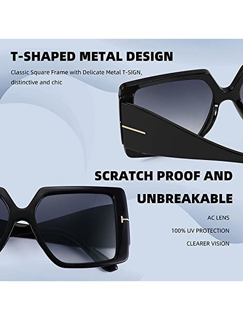 FEISEDY Retro Square Oversized Sunglasses Large Frame Sunglasses for Women Men B4036