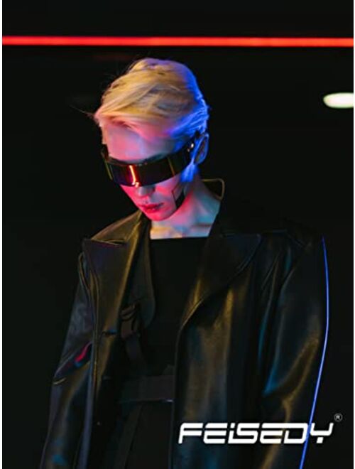 FEISEDY 80s Futuristic Cyclops Cyber Visor Sunglasses Men Women Punk Style Cosplay B2740
