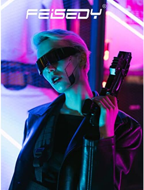 FEISEDY 80s Futuristic Cyclops Cyber Visor Sunglasses Men Women Punk Style Cosplay B2740
