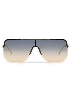 Siamese Flat Top Square Sunglasses One Piece Semi-Rimless Metal Frame Women Men Stylish B9009
