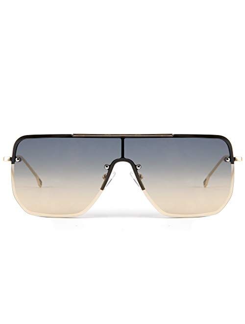 FEISEDY Siamese Flat Top Square Sunglasses One Piece Semi-Rimless Metal Frame Women Men Stylish B9009