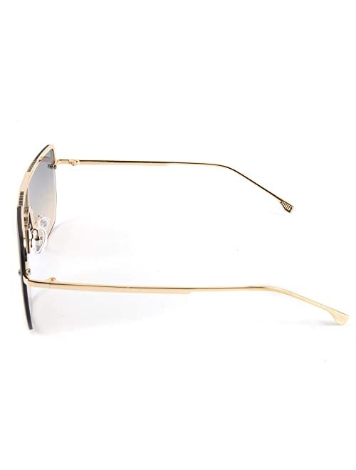 FEISEDY Siamese Flat Top Square Sunglasses One Piece Semi-Rimless Metal Frame Women Men Stylish B9009