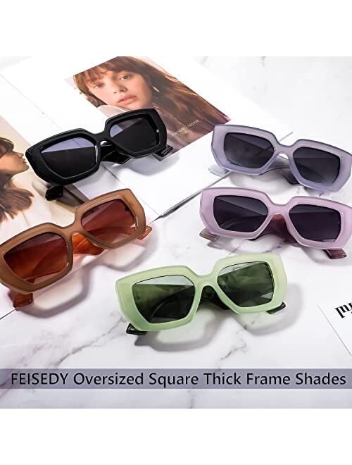 FEISEDY Oversized Square Sunglasses for Women Men Thick Frame Shades B4074