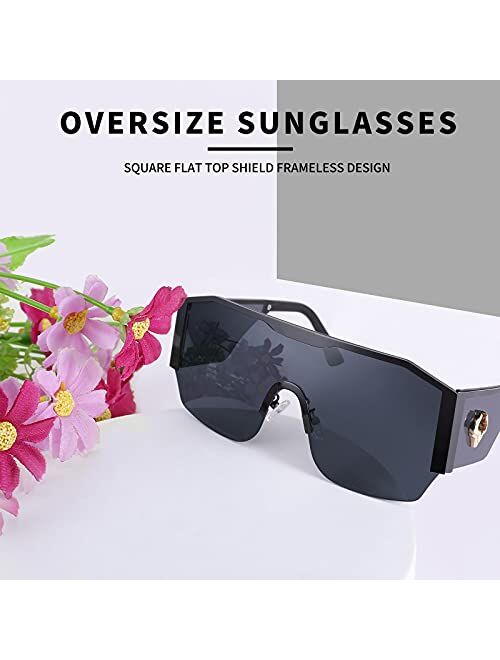 FEISEDY Oversized Square One Piece Frameless Stylish Sunglasses Women Men Metal Luxury Shades B4043