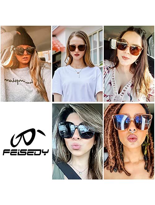 FEISEDY Oversized Retro Square Polarized Sunglasses Womens Mens Trendy Shades UV400 B2901