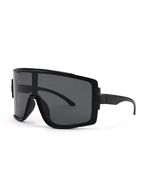FEISEDY One Piece Oversized Shield Wraparound Sunglasses 80s Rave Visor Goggle Outdoor Sport Glasses Cycling Ski B4057