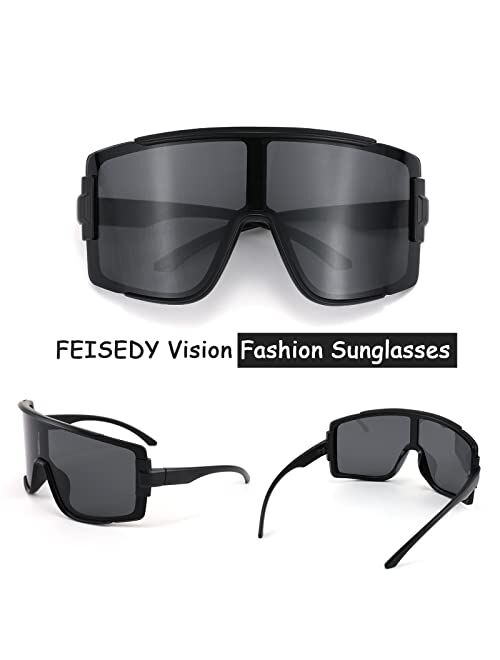 FEISEDY One Piece Oversized Shield Wraparound Sunglasses 80s Rave Visor Goggle Outdoor Sport Glasses Cycling Ski B4057