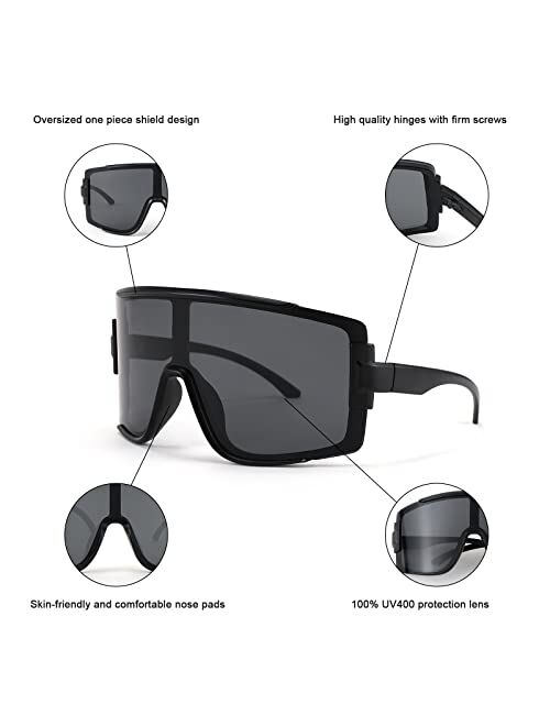 FEISEDY One Piece Oversized Shield Wraparound Sunglasses 80s Rave Visor Goggle Outdoor Sport Glasses Cycling Ski B4057
