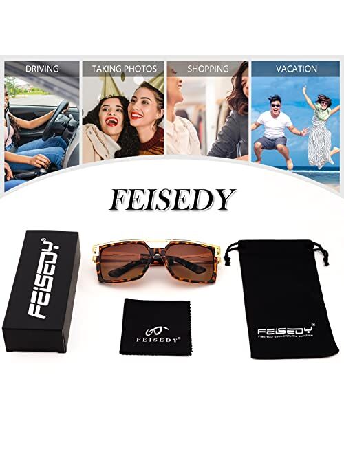 FEISEDY 80s Square Oversized Womens Mens Sunglasses 90s Hip Hop Costume for Rapper DJ Girls B9057