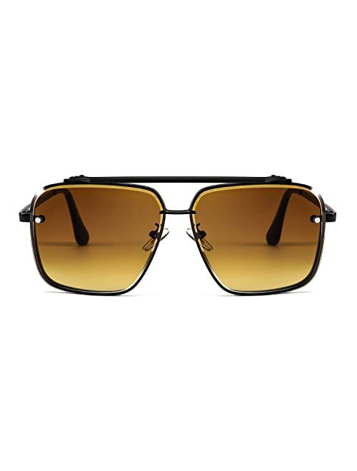 FEISEDY Fashion Square Pilot Sunglasses For Men Women Vintage Metal Gradient Glasses B4104