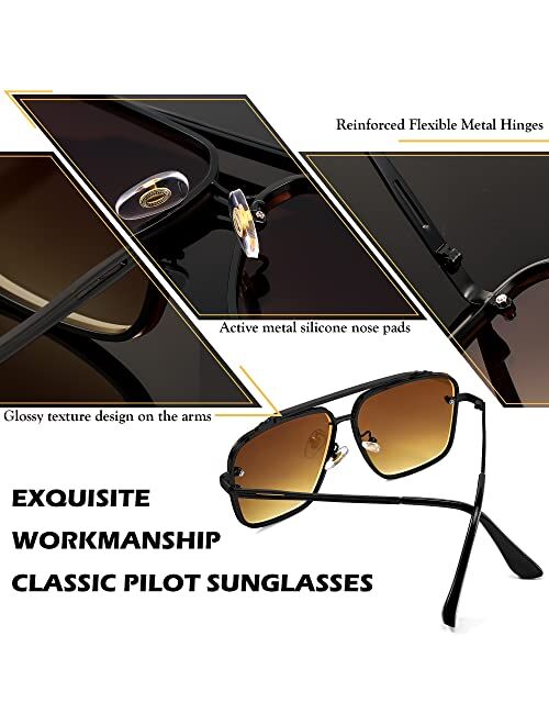FEISEDY Fashion Square Pilot Sunglasses For Men Women Vintage Metal Gradient Glasses B4104