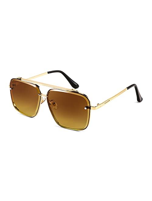 FEISEDY Fashion Square Pilot Sunglasses For Men Women Vintage Metal Gradient Glasses B4104