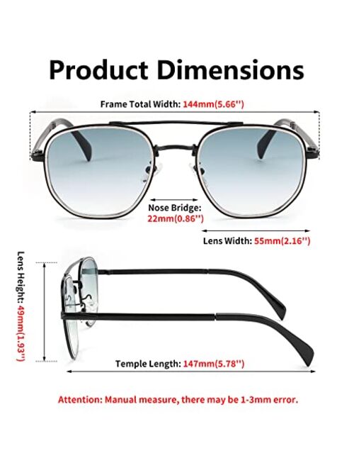 FEISEDY Women Men Square Pilot Sunglasses Gradient Lens Retro Small Metal Shades B2953