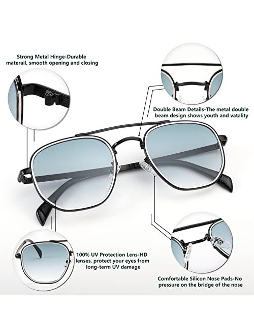 FEISEDY Women Men Square Pilot Sunglasses Gradient Lens Retro Small Metal Shades B2953