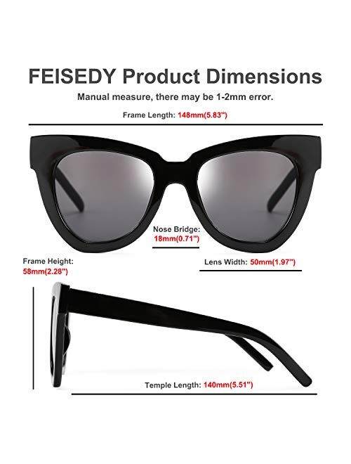 FEISEDY Retro Cat Eye Sunglasses Women Men Vintage Square Cateye UV400 Sunglasses B2586