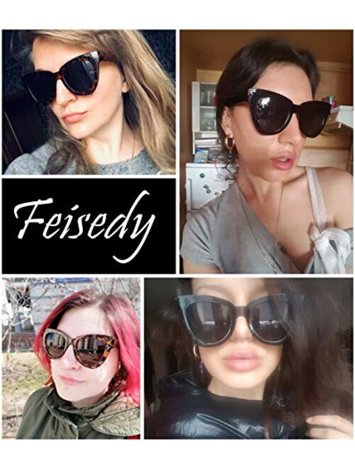 FEISEDY Retro Cat Eye Sunglasses Women Men Vintage Square Cateye UV400 Sunglasses B2586
