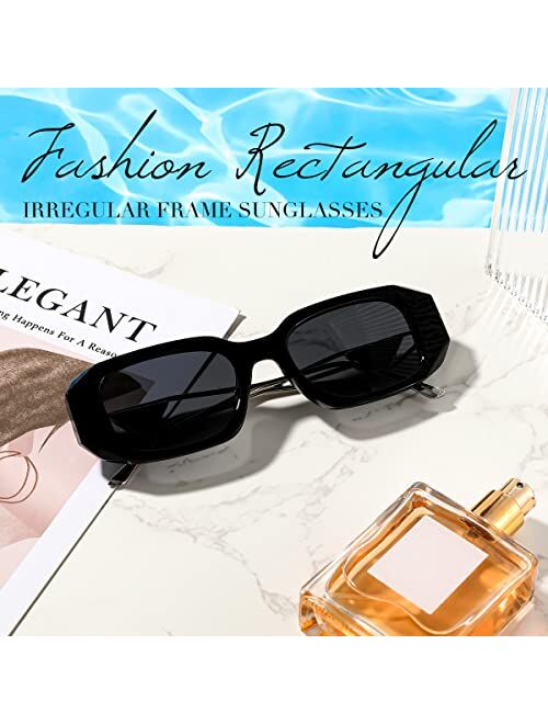 FEISEDY Retro 90s Rectangle Sunglasses Women Trendy Vintage Small Square Sunglasses Irregular Plastic Glasses B2968