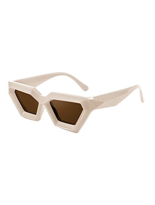 FEISEDY Cateye Sunglasses Thick Frame Women Men Square Vintage Futuristic Polygon Sunnies B4079